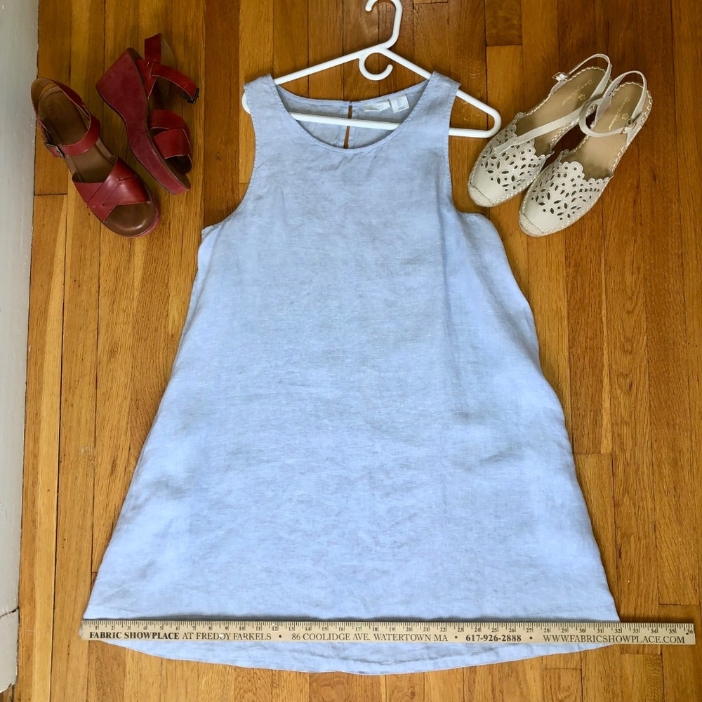 Sleeveless Linen A-Line Dress, Chambray Blue, with Pockets